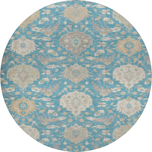 Luxury Washable Indoor/Outdoor Tabrook Blue 8' x 8' Round Rug