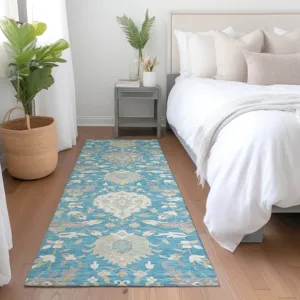 Luxury Washable Indoor/Outdoor Tabrook Blue 2\'3\" x 7\'6\" Runner Rug