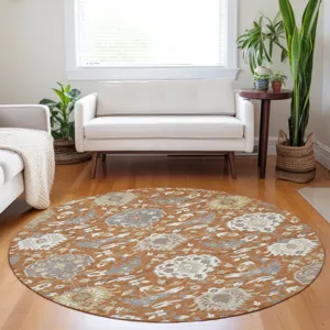 Luxury Washable Indoor/Outdoor Tabrook Copper 8\' x 8\' Round Rug
