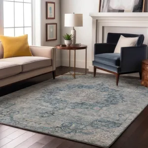 Luxury Washable Indoor/Outdoor Tabrook Blue 2\'6\" x 3\'10\" Rug
