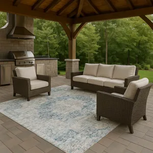 Luxury Washable Indoor/Outdoor Tabrook Blue 2\'6\" x 3\'10\" Rug
