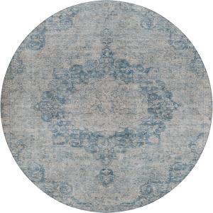 Luxury Washable Indoor/Outdoor Tabrook Blue 8' x 8' Round Rug