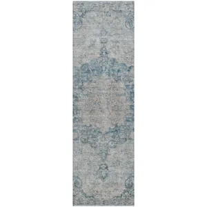 Luxury Washable Indoor/Outdoor Tabrook Blue 2\'3\" x 7\'6\" Runner Rug