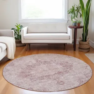 Luxury Washable Indoor/Outdoor Tabrook Pink 8\' x 8\' Round Rug