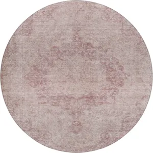 Luxury Washable Indoor/Outdoor Tabrook Pink 8\' x 8\' Round Rug