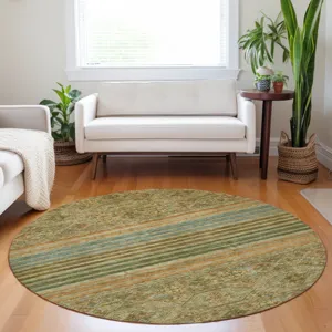 Luxury Washable Indoor/Outdoor Tabrook Aloe 8\' x 8\' Round Rug