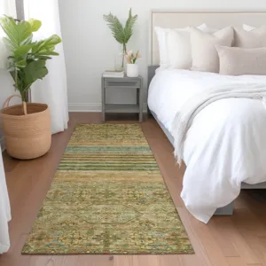 Luxury Washable Indoor/Outdoor Tabrook Aloe 2\'3\" x 7\'6\" Runner Rug