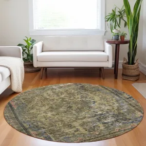 Luxury Washable Indoor/Outdoor Tabrook Tan 8\' x 8\' Round Rug