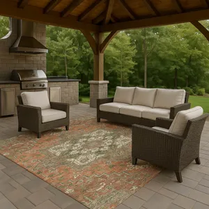 Luxury Washable Indoor/Outdoor Tabrook Rust 3\' x 5\' Rug