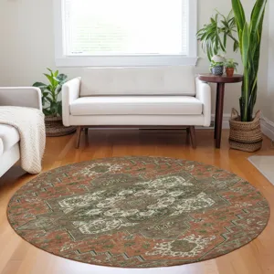 Luxury Washable Indoor/Outdoor Tabrook Rust 8\' x 8\' Round Rug