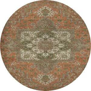 Luxury Washable Indoor/Outdoor Tabrook Rust 8\' x 8\' Round Rug