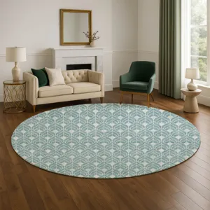 Luxury Washable Indoor/Outdoor The Reserve Teal 8\' x 8\' Round Rug