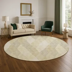 Luxury Washable Indoor/Outdoor The Reserve Beige 8\' x 8\' Round Rug