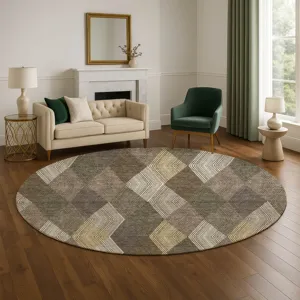 Luxury Washable Indoor/Outdoor The Reserve Brown 8\' x 8\' Round Rug