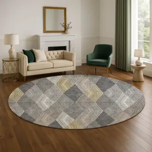Luxury Washable Indoor/Outdoor The Reserve Charcoal 8\' x 8\' Round Rug