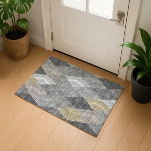 Luxury Washable Indoor/Outdoor The Reserve Charcoal 1\'8\" x 2\'6\" Rug