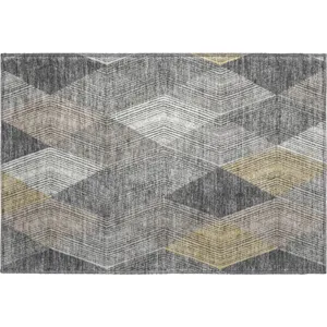 Luxury Washable Indoor/Outdoor The Reserve Charcoal 1\'8\" x 2\'6\" Rug