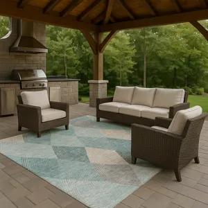 Luxury Washable Indoor/Outdoor The Reserve Turquoise 10\' x 14\' Rug