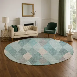 Luxury Washable Indoor/Outdoor The Reserve Turquoise 8\' x 8\' Round Rug