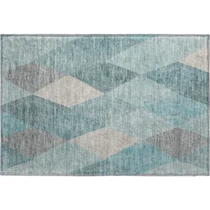Luxury Washable Indoor/Outdoor The Reserve Turquoise 1\'8\" x 2\'6\" Rug