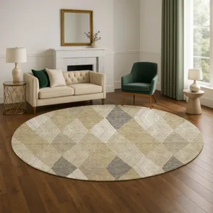 Luxury Washable Indoor/Outdoor The Reserve Wheat 8\' x 8\' Round Rug