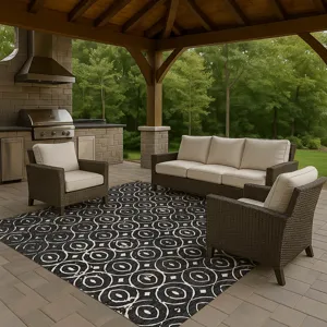 Luxury Washable Indoor/Outdoor The Reserve Black 3\' x 5\' Rug