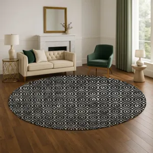 Luxury Washable Indoor/Outdoor The Reserve Black 8\' x 8\' Round Rug