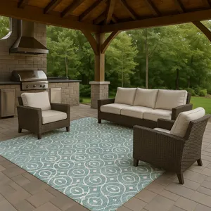 Luxury Washable Indoor/Outdoor The Reserve Turquoise 8\' x 10\' Rug