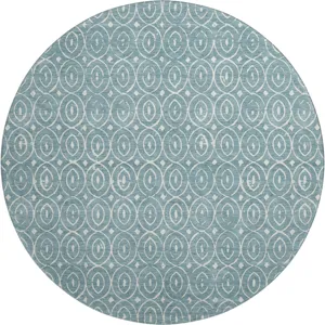 Luxury Washable Indoor/Outdoor The Reserve Turquoise 8\' x 8\' Round Rug