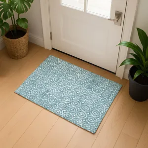 Luxury Washable Indoor/Outdoor The Reserve Turquoise 1\'8\" x 2\'6\" Rug