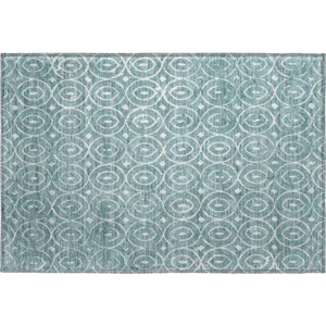 Luxury Washable Indoor/Outdoor The Reserve Turquoise 1\'8\" x 2\'6\" Rug