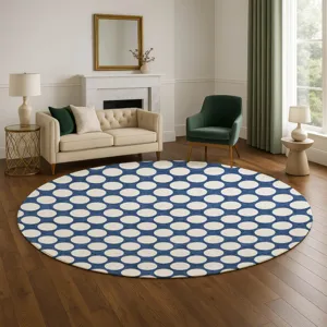 Luxury Washable Indoor/Outdoor The Reserve Navy 8\' x 8\' Round Rug