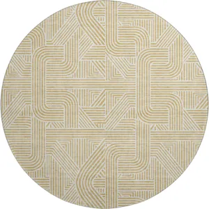 Luxury Washable Indoor/Outdoor The Reserve Gold 8\' x 8\' Round Rug