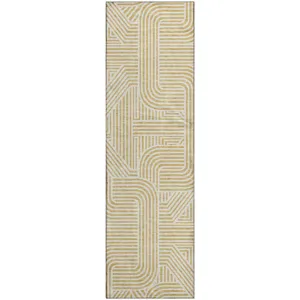 Luxury Washable Indoor/Outdoor The Reserve Gold 2\'3\" x 7\'6\" Runner Rug