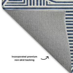 Luxury Washable Indoor/Outdoor The Reserve Navy 2\'3\" x 7\'6\" Runner Rug