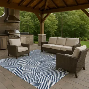 Luxury Washable Indoor/Outdoor The Reserve Navy 2\'6\" x 3\'10\" Rug