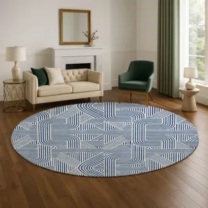 Luxury Washable Indoor/Outdoor The Reserve Navy 8\' x 8\' Round Rug