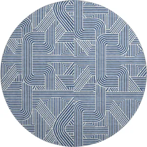 Luxury Washable Indoor/Outdoor The Reserve Navy 8\' x 8\' Round Rug