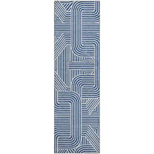 Luxury Washable Indoor/Outdoor The Reserve Navy 2\'3\" x 7\'6\" Runner Rug