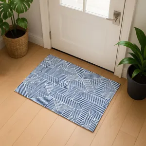 Luxury Washable Indoor/Outdoor The Reserve Navy 1\'8\" x 2\'6\" Rug