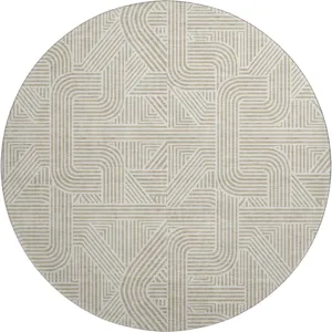 Luxury Washable Indoor/Outdoor The Reserve Putty 8\' x 8\' Round Rug