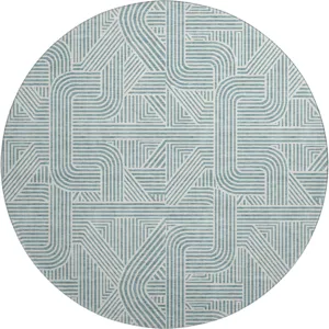 Luxury Washable Indoor/Outdoor The Reserve Teal 8\' x 8\' Round Rug