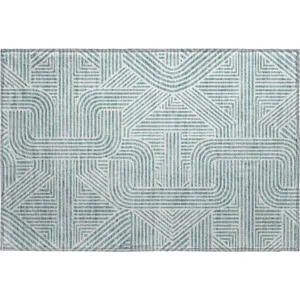 Luxury Washable Indoor/Outdoor The Reserve Teal 1\'8\" x 2\'6\" Rug
