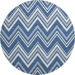 Luxury Washable Indoor/Outdoor The Reserve Blue 8\' x 8\' Round Rug