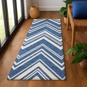 Luxury Washable Indoor/Outdoor The Reserve Blue 2\'3\" x 7\'6\" Runner Rug
