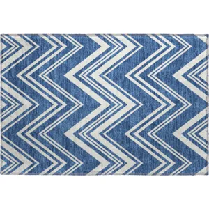 Luxury Washable Indoor/Outdoor The Reserve Blue 1\'8\" x 2\'6\" Rug