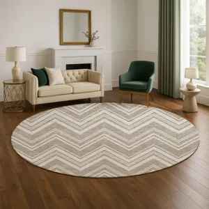 Luxury Washable Indoor/Outdoor The Reserve Khaki 8\' x 8\' Round Rug