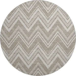 Luxury Washable Indoor/Outdoor The Reserve Khaki 8\' x 8\' Round Rug