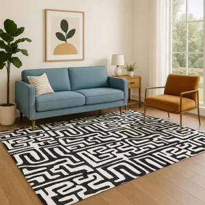 Luxury Washable Indoor/Outdoor The Reserve Black 5\' x 7\'6\" Rug