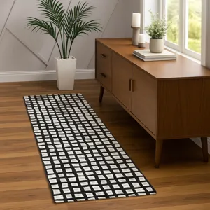 Luxury Washable Indoor/Outdoor The Reserve Black 2\'3\" x 7\'6\" Runner Rug